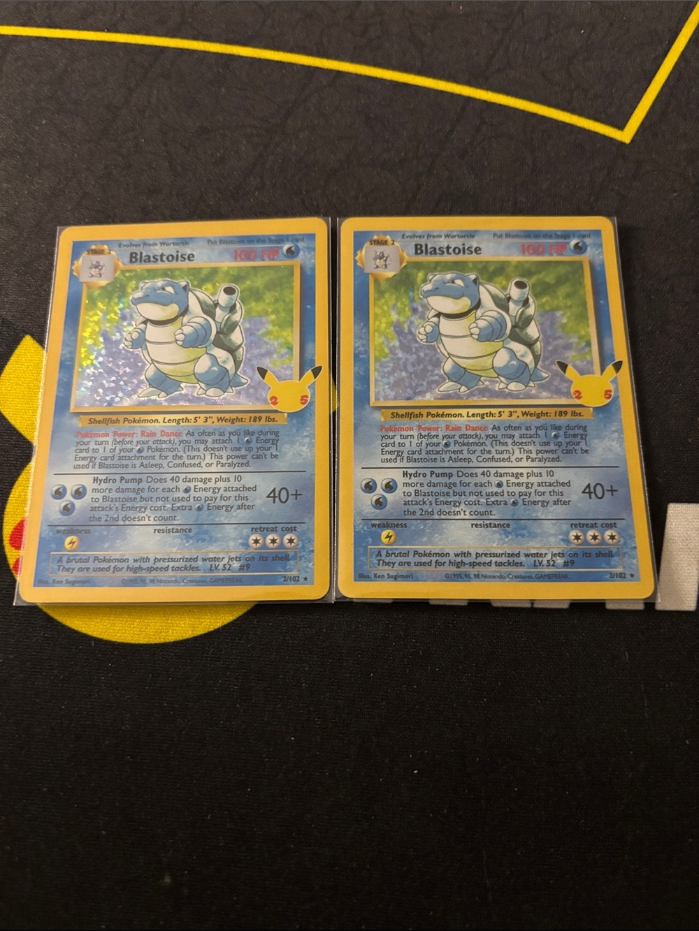 Pokemon Blastoise Holographic Card Pair - Blue and Yellow Accents